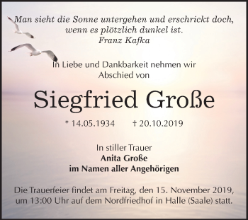 Traueranzeige von Siegfried Große von Mitteldeutsche Zeitung Halle/Saalkreis