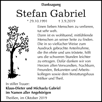Traueranzeige von Stefan Gabriel von Mitteldeutsche Zeitung Zeitz