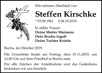 Traueranzeige von Steffen Kirschke von Wochenspiegel Naumburg/Nebra