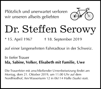 Traueranzeige von Steffen Serowy von Mitteldeutsche Zeitung Halle/Saalkreis