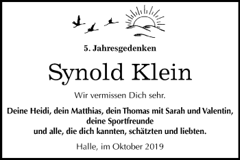 Traueranzeige von Synold Klein von Mitteldeutsche Zeitung Halle/Saalkreis