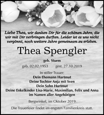 Traueranzeige von Thea Spengler von Mitteldeutsche Zeitung Naumburg/Nebra