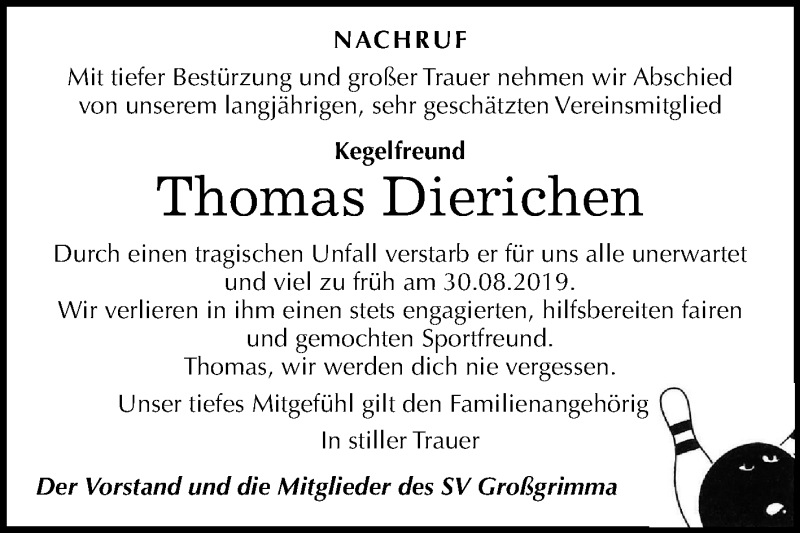  Traueranzeige für Thomas Dierichen vom 02.10.2019 aus Mitteldeutsche Zeitung Weißenfels