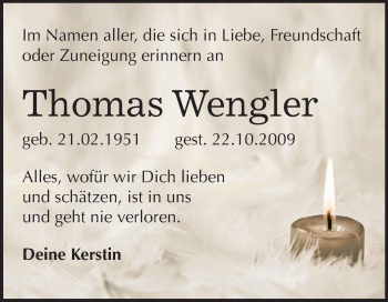 Traueranzeige von Thomas Wengler von Mitteldeutsche Zeitung Köthen