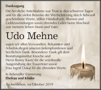 Traueranzeige von Udo Mehne von Mitteldeutsche Zeitung Aschersleben