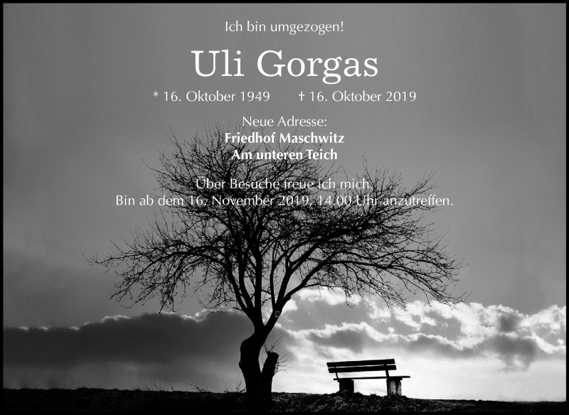  Traueranzeige für Uli Gorgas vom 23.10.2019 aus Mitteldeutsche Zeitung Halle/Saalkreis