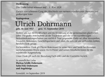 Traueranzeige von Ulrich Dohrmann von Mitteldeutsche Zeitung Merseburg/Querfurt