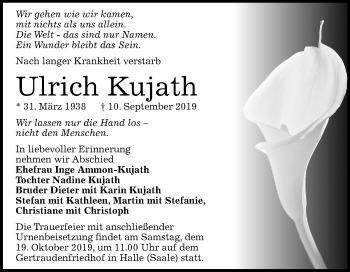 Traueranzeige von Ulrich Kujath von Mitteldeutsche Zeitung Halle/Saalkreis