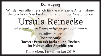 Traueranzeige von Ursula Reinecke von Mitteldeutsche Zeitung Merseburg/Querfurt