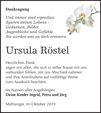 Traueranzeige von Ursula Röstel von Mitteldeutsche Zeitung Wittenberg