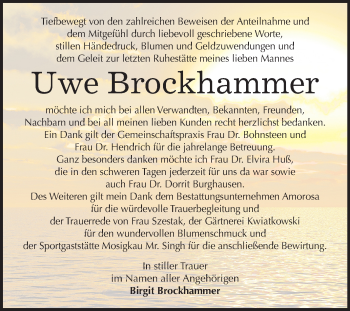 Traueranzeige von Uwe Brockhammer von Super Sonntag Dessau-Roßlau