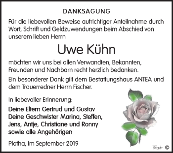 Traueranzeige von Uwe Kühn von Mitteldeutsche Zeitung Weißenfels