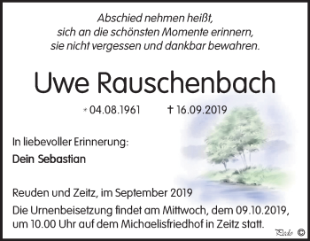 Traueranzeige von Uwe Rauschenbach von Mitteldeutsche Zeitung Zeitz