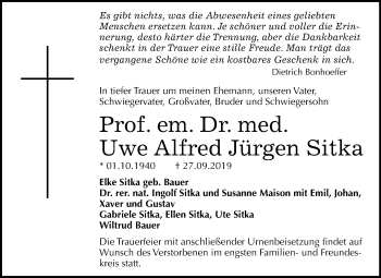 Traueranzeige von Uwe Alfred Jürgen Sitka von Mitteldeutsche Zeitung Halle/Saalkreis