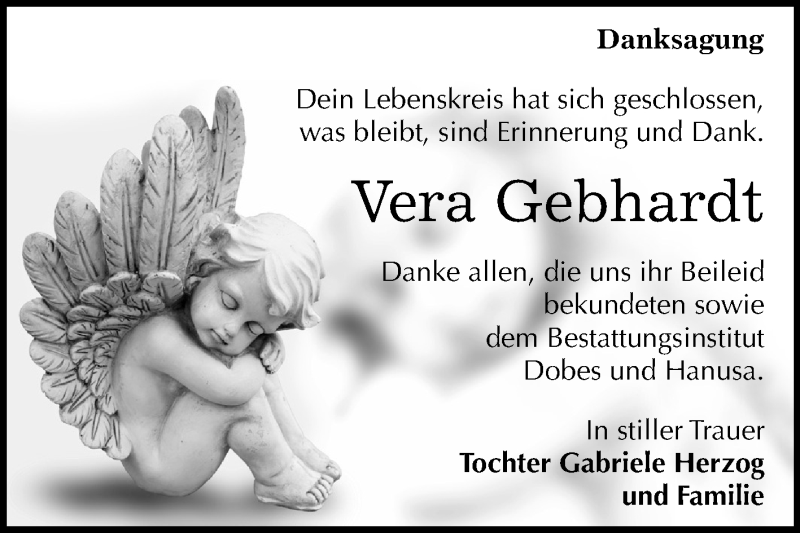  Traueranzeige für Vera Gebhardt vom 26.10.2019 aus Super Sonntag Bernburg