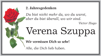 Traueranzeige von Verena Szuppa von Super Sonntag Wittenberg