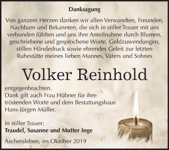 Traueranzeige von Volker Reinhold von Mitteldeutsche Zeitung Aschersleben