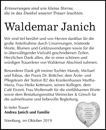 Traueranzeige von Waldemar Janich von Super Sonntag Bernburg