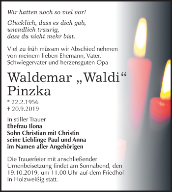 Traueranzeige von Waldemar Pinzka von Mitteldeutsche Zeitung Bitterfeld