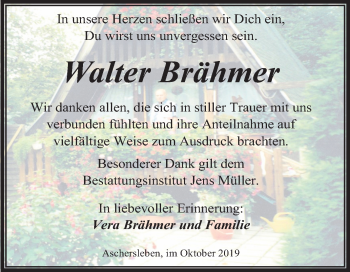 Traueranzeige von Walter Brähmer von Mitteldeutsche Zeitung Aschersleben
