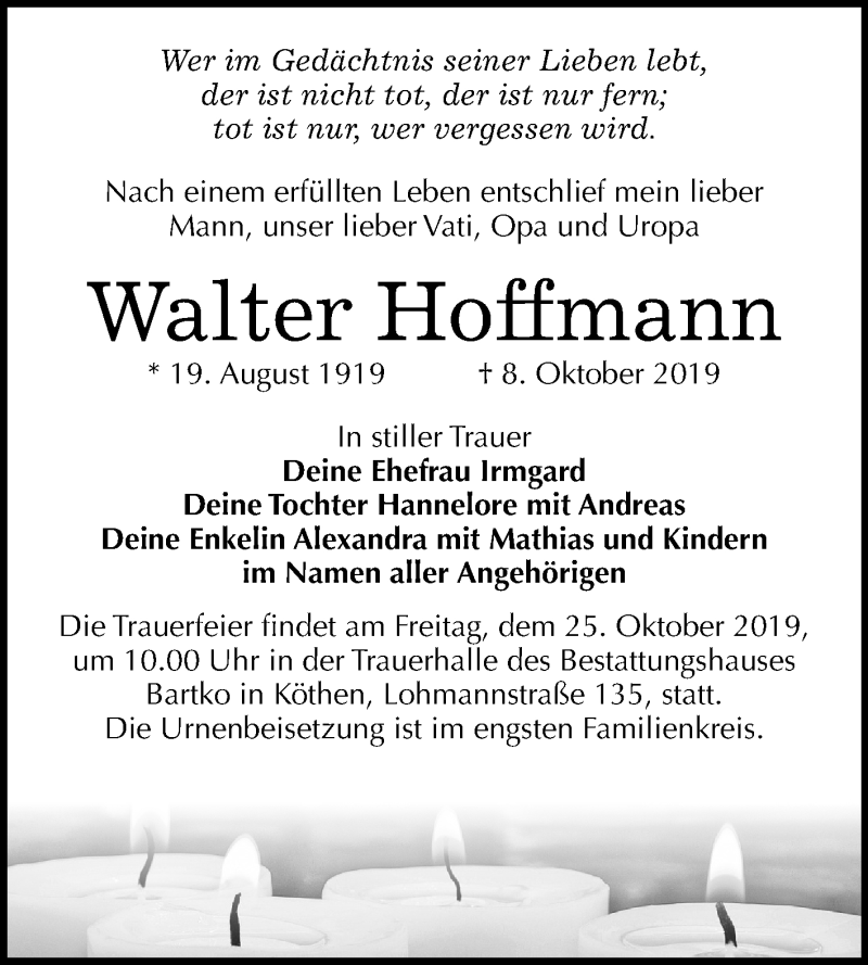 Gesucht walther gestorben traumfrau walther hoffmann