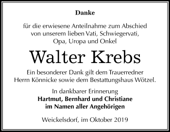 Traueranzeige von Walter Krebs von Mitteldeutsche Zeitung Zeitz