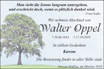 Traueranzeige von Walter Oppel von Super Sonntag Dessau-Roßlau