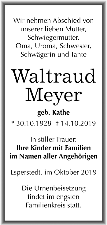Traueranzeige von Waltraud Meyer von Super Sonntag Merseburg/Querfurt