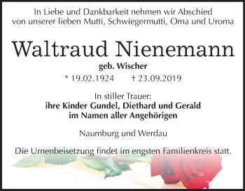 Traueranzeige von Waltraud Nienemann von Wochenspiegel Naumburg/Nebra