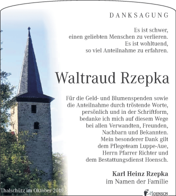 Traueranzeige von Waltraud Rzepka von Mitteldeutsche Zeitung Merseburg/Querfurt