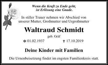 Traueranzeige von Waltraud Schmidt von Super Sonntag Wittenberg