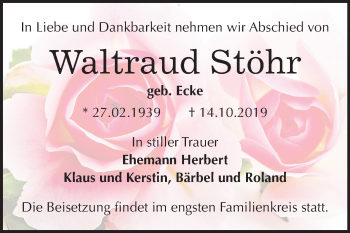 Traueranzeige von Waltraud Stöhr von Mitteldeutsche Zeitung Bernburg