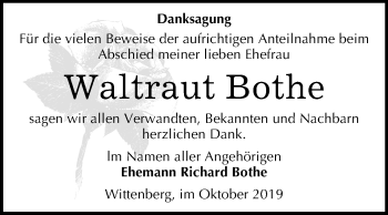 Traueranzeige von Waltraut Bothe von Super Sonntag Wittenberg