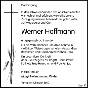 Traueranzeige von Werner Hoffmann von Super Sonntag Zeitz