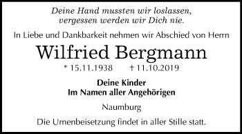 Traueranzeige von Wilfried Bergmann von Wochenspiegel Naumburg/Nebra