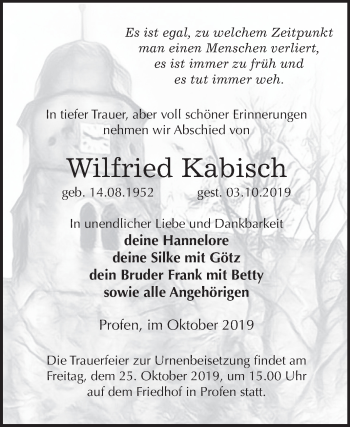 Traueranzeige von Wilfried Kabisch von Super Sonntag Zeitz