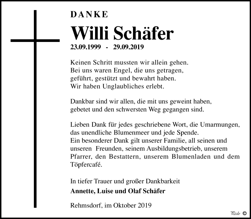  Traueranzeige für Willi Schäfer vom 26.10.2019 aus Super Sonntag Zeitz