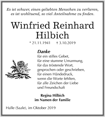Traueranzeige von Winfried Reinhard Hilbich von Mitteldeutsche Zeitung Halle/Saalkreis