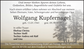 Traueranzeige von Wolfgang Kupfernagel von Mitteldeutsche Zeitung Bernburg