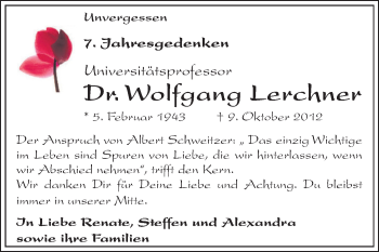 Traueranzeige von Wolfgang Lerchner von Mitteldeutsche Zeitung Halle/Saalkreis