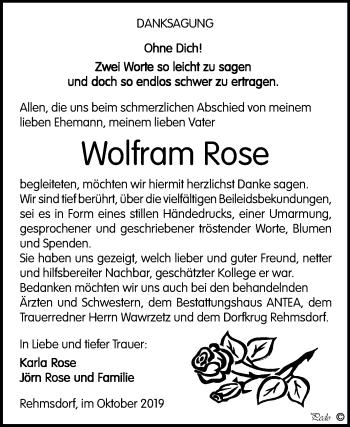 Traueranzeige von Wolfram Rose von Super Sonntag Zeitz