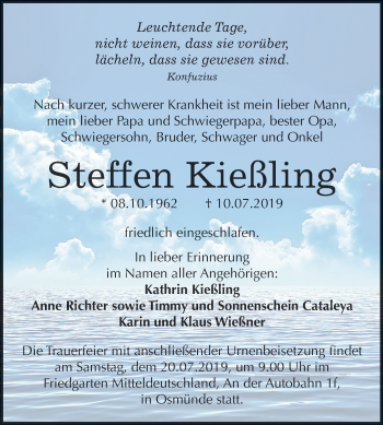 Traueranzeige von Steffen Kießling von Mitteldeutsche Zeitung
