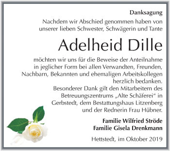 Traueranzeige von Adelheid Dille von Super Sonntag Mansfelder Land