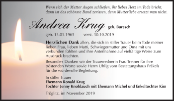 Traueranzeige von Andrea Krug von Mitteldeutsche Zeitung Zeitz