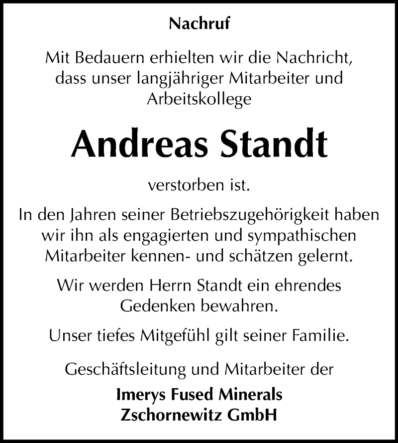  Traueranzeige für Andreas Standt vom 16.11.2019 aus Mitteldeutsche Zeitung Wittenberg