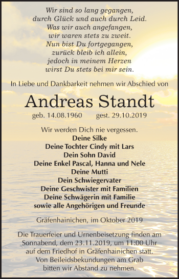 Traueranzeige von Andreas Standt von Super Sonntag Wittenberg