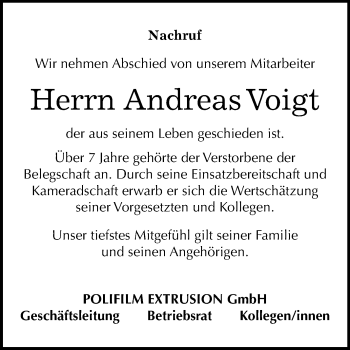 Traueranzeige von Andreas Voigt von Mitteldeutsche Zeitung 