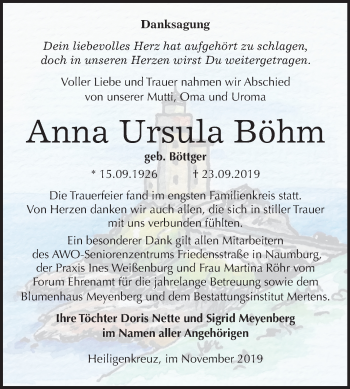 Traueranzeige von Anna Ursula Böhm von Mitteldeutsche Zeitung Naumburg/Nebra