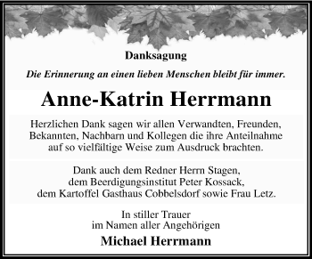 Traueranzeige von Anne-Katrin Herrmann von Mitteldeutsche Zeitung Wittenberg