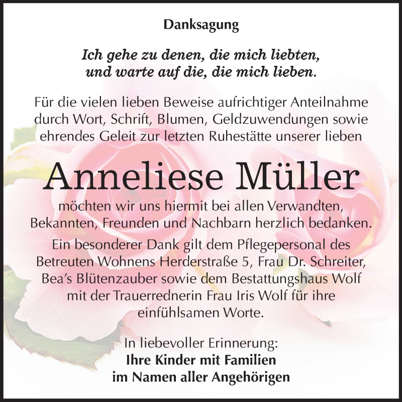  Traueranzeige für Anneliese Müller vom 30.11.2019 aus Mitteldeutsche Zeitung Weißenfels